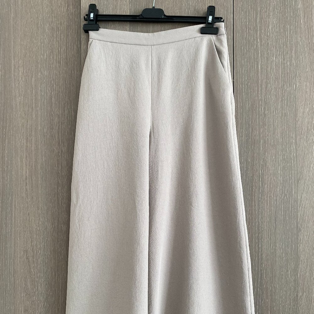 Wilfred Aritzia Effortless Wide Leg Cropped Pants Tailored Linen Beige Neutral